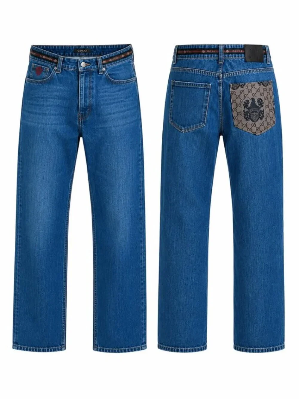 Gucci Made in Italy Straight Leg Jeans GG Crest Pocket Size 34